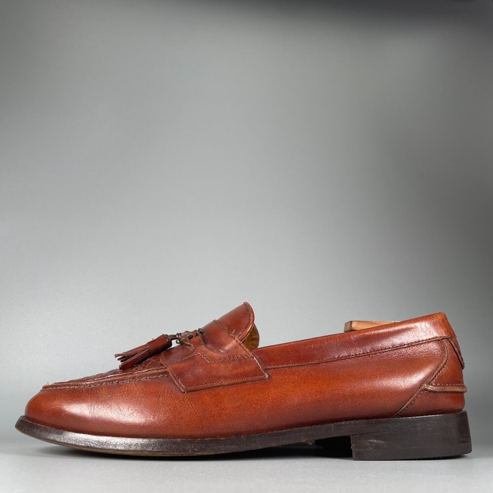 G.H. Bass & Co. Men's 11 M Woven Brown Leather Slip On Tassel Loafers Casual EUC